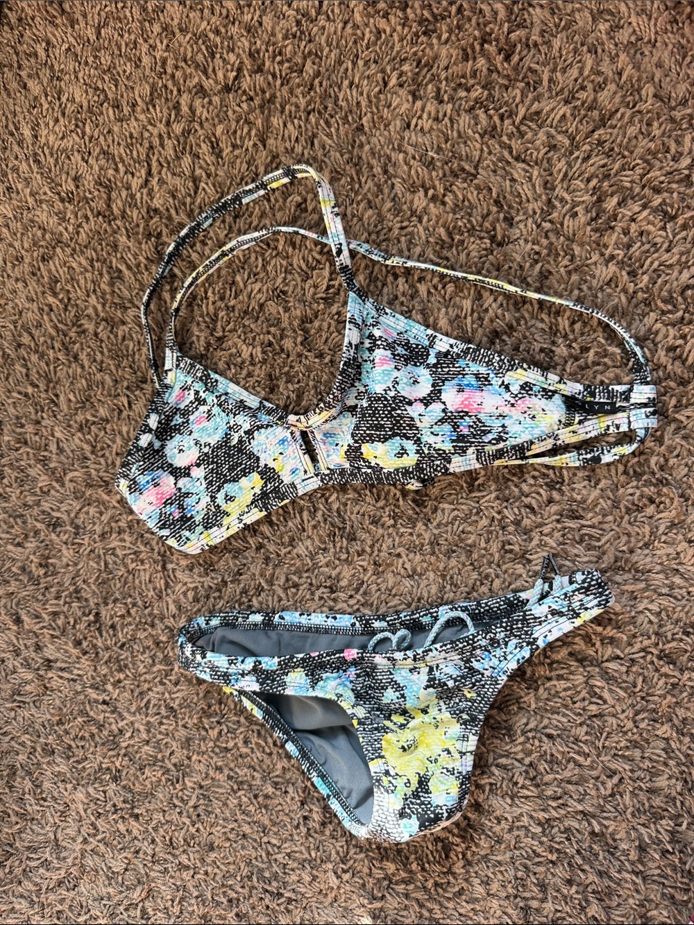 Floral Print Bikini Set in Black, Yellow, Blue, Pink